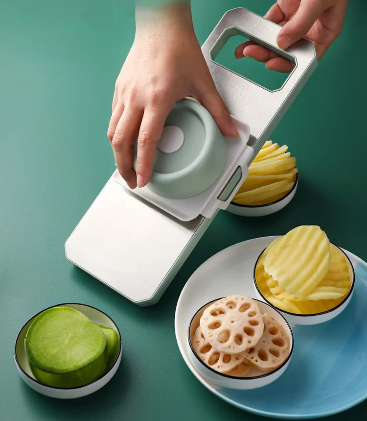 2-in-1: Multifunctional Vegetable Cutter with Detachable 6 Blades, Hand Guard, and Convenient Storage Box"