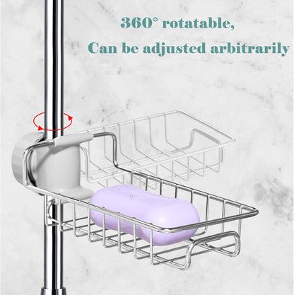 Stainless Steel Kitchen Sink Faucet Shelf – Adjustable Sponge Holder & Towel Storage Rack