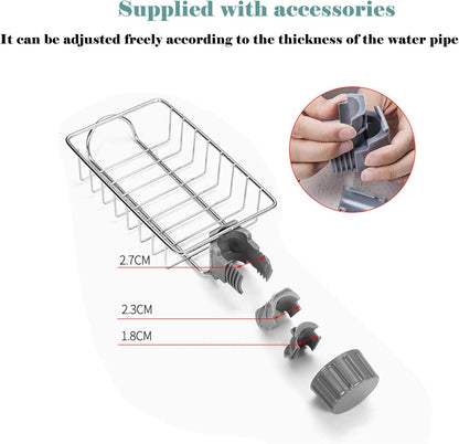 Stainless Steel Kitchen Sink Faucet Shelf – Adjustable Sponge Holder & Towel Storage Rack