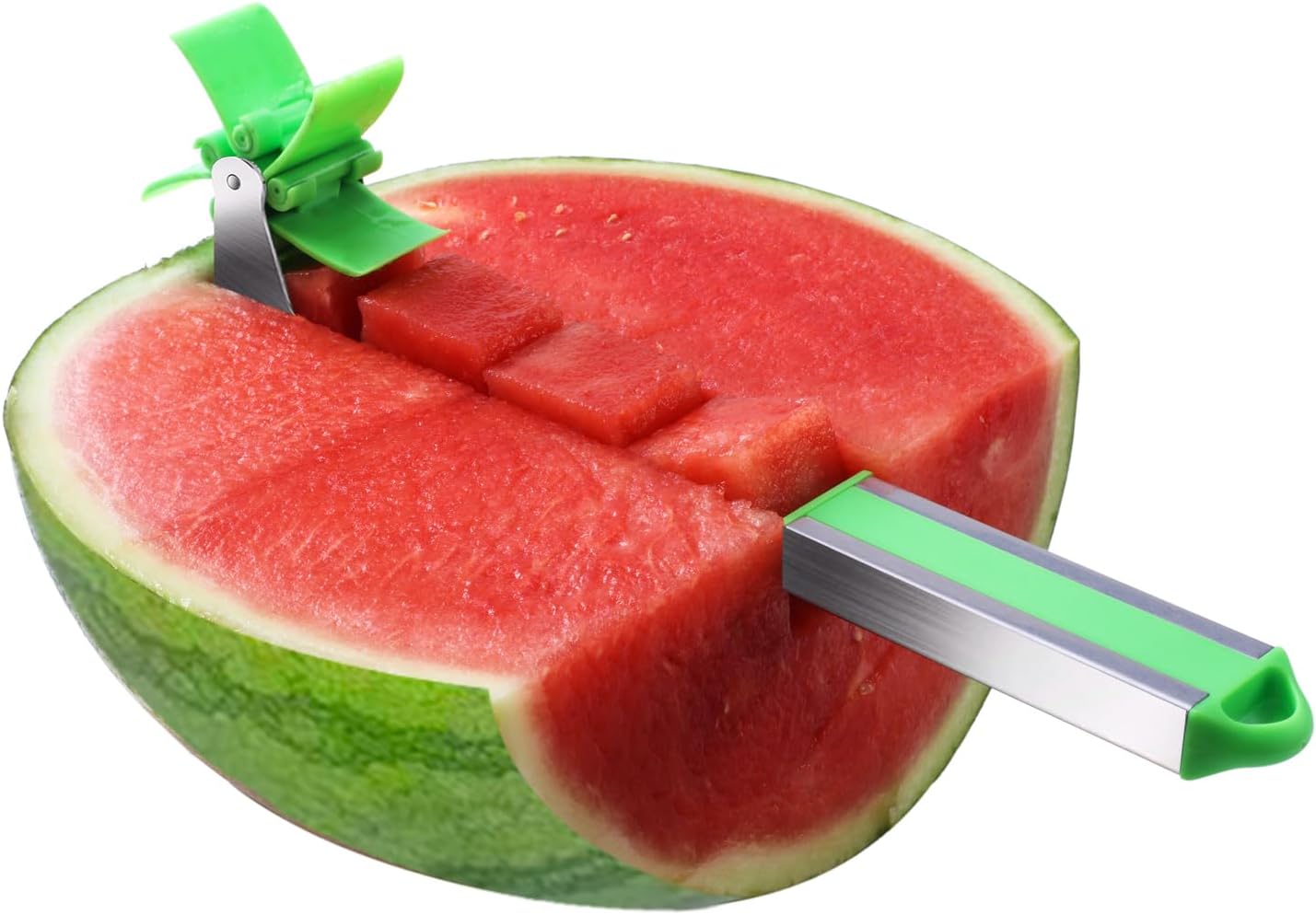 "Windmill-Shaped Watermelon Cutter: Plastic Slicer for Effortless Watermelon Cutting and Power Saving"