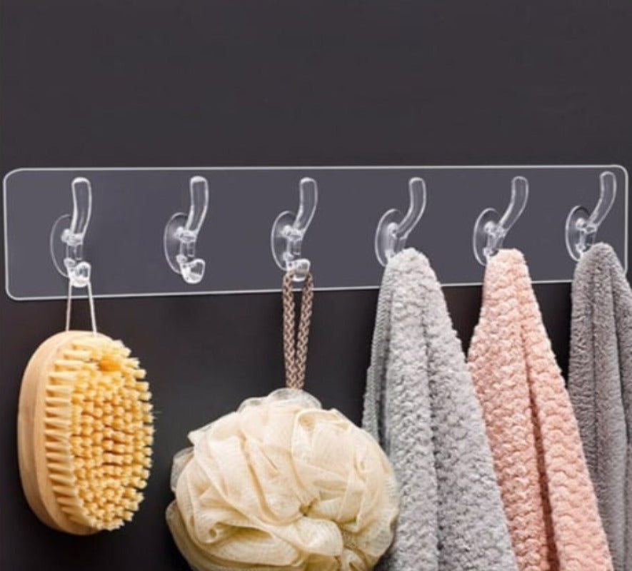 ( 6 Hooks ) Self Adhesive Wall Mounted Hooks Strip