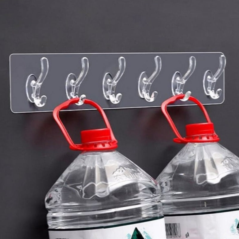 ( 6 Hooks ) Self Adhesive Wall Mounted Hooks Strip