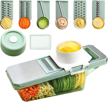 2-in-1: Multifunctional Vegetable Cutter with Detachable 6 Blades, Hand Guard, and Convenient Storage Box"