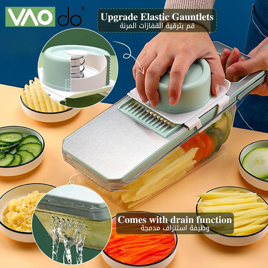 2-in-1: Multifunctional Vegetable Cutter with Detachable 6 Blades, Hand Guard, and Convenient Storage Box"
