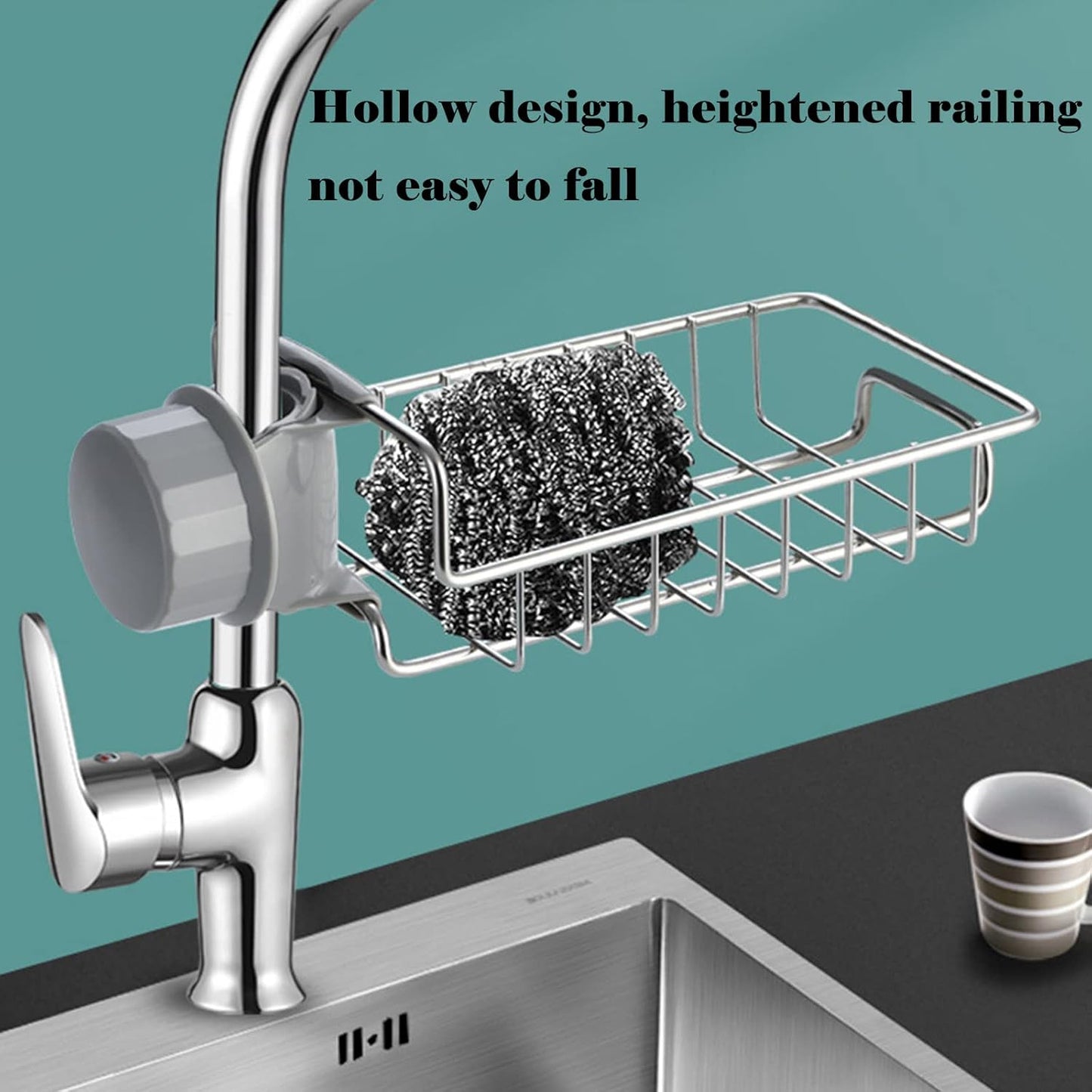 Stainless Steel Kitchen Sink Faucet Shelf – Adjustable Sponge Holder & Towel Storage Rack
