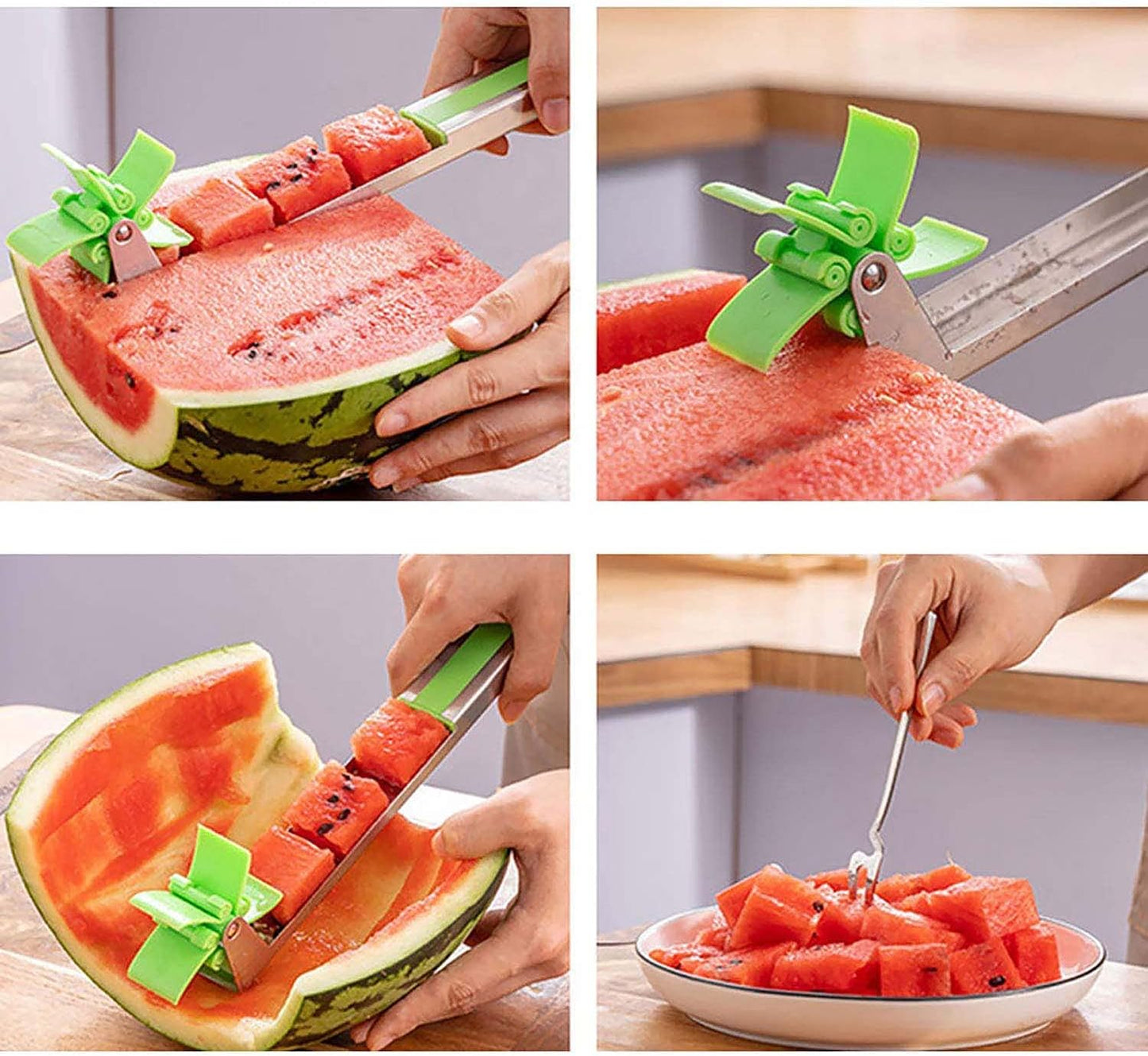"Windmill-Shaped Watermelon Cutter: Plastic Slicer for Effortless Watermelon Cutting and Power Saving"