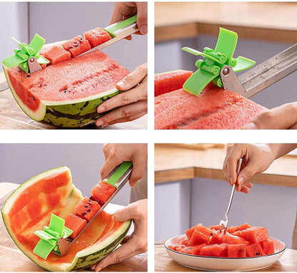"Windmill-Shaped Watermelon Cutter: Plastic Slicer for Effortless Watermelon Cutting and Power Saving"
