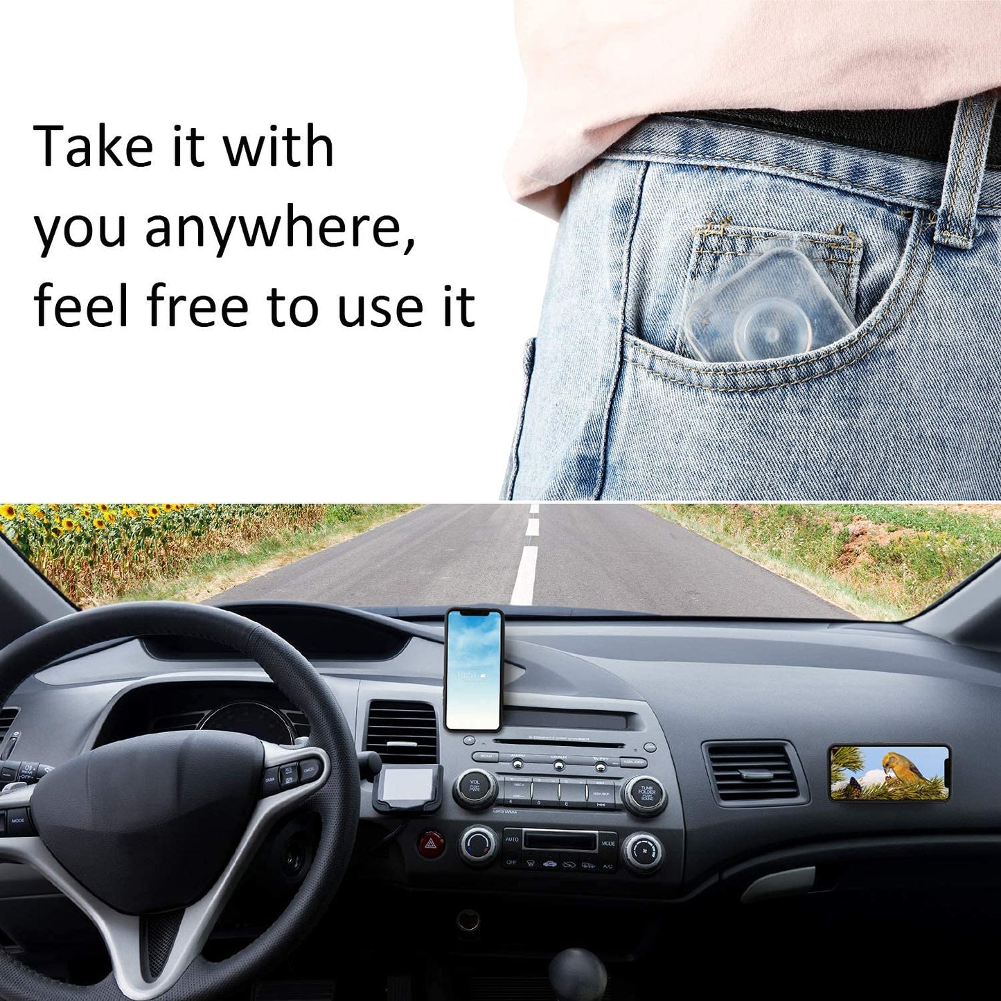 Universal Mobile Holder & Tablet Stand – Your On-the-Go Dashboard Mount with Traceless Magic Sticker Technology!