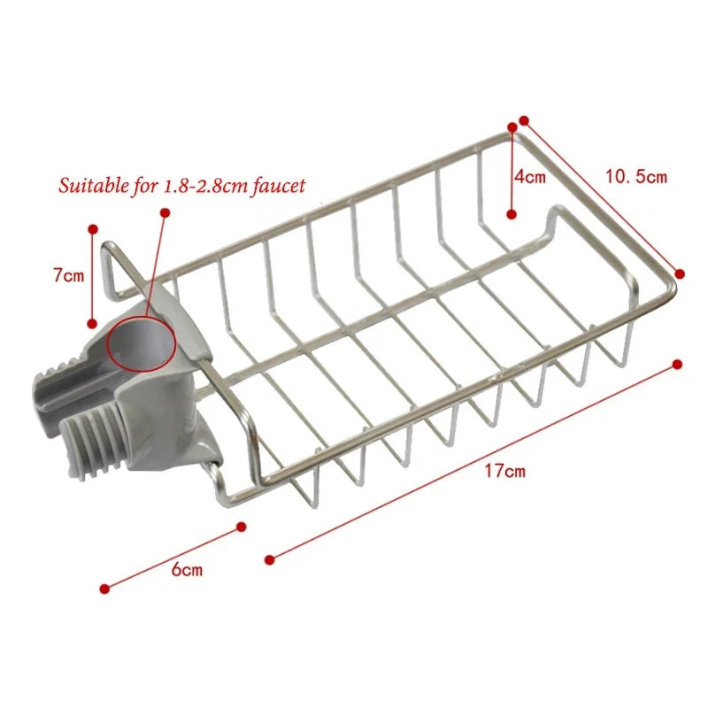 Stainless Steel Kitchen Sink Faucet Shelf – Adjustable Sponge Holder & Towel Storage Rack