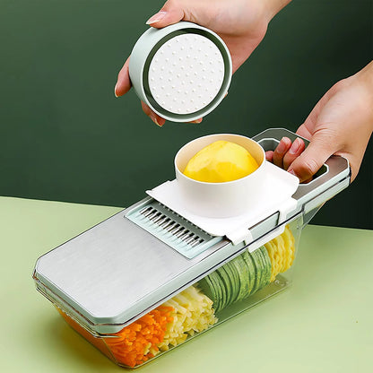 2-in-1: Multifunctional Vegetable Cutter with Detachable 6 Blades, Hand Guard, and Convenient Storage Box"
