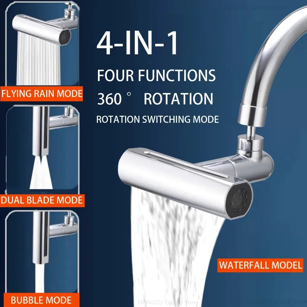 Multifunctional 360° Sink Faucet Connector – Splash-Proof, Waterfall Faucet Adapter with 4 Modes & Universal Rotation