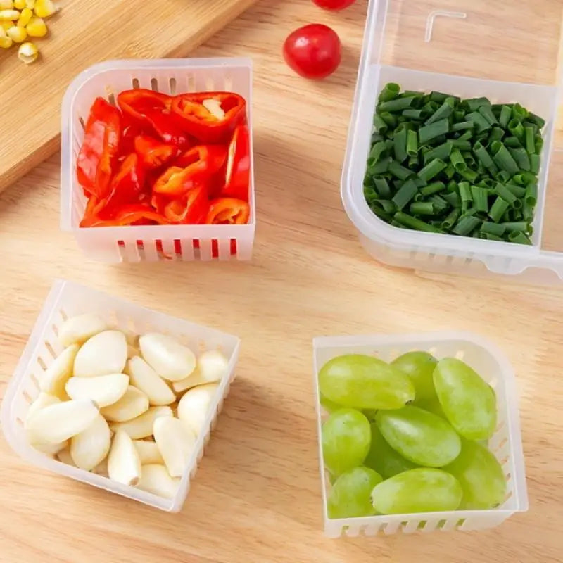 4-Grid Food Storage Box with Lid & Drain | Easy Clean Fresh Keeper for Fruits & Vegetables