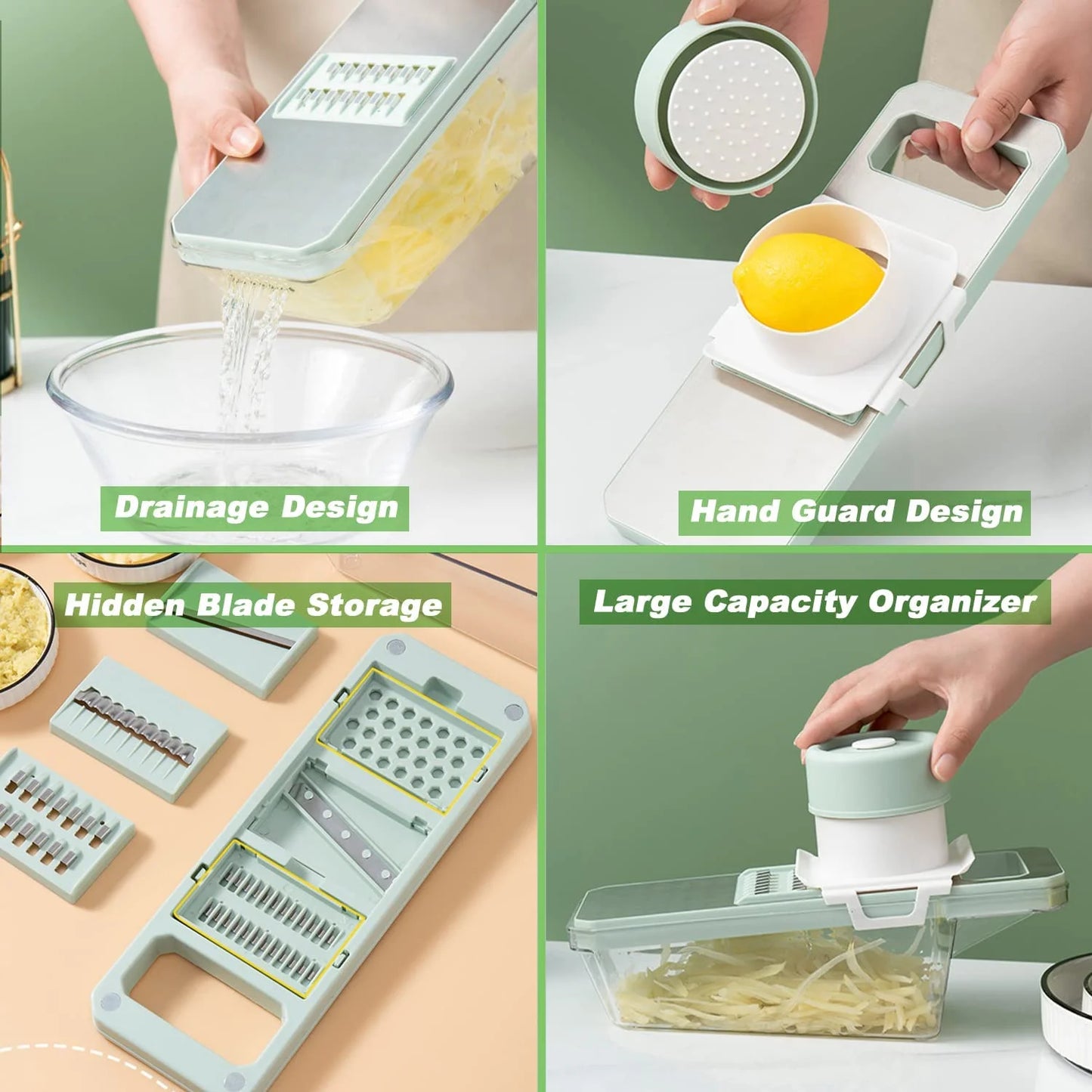 2-in-1: Multifunctional Vegetable Cutter with Detachable 6 Blades, Hand Guard, and Convenient Storage Box"