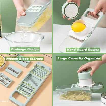 2-in-1: Multifunctional Vegetable Cutter with Detachable 6 Blades, Hand Guard, and Convenient Storage Box"
