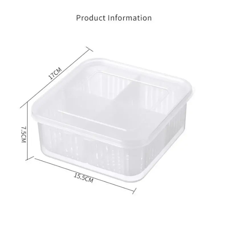 4-Grid Food Storage Box with Lid & Drain | Easy Clean Fresh Keeper for Fruits & Vegetables