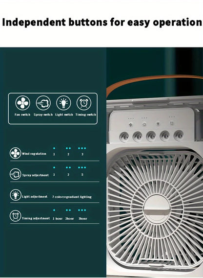 Hydrocooling Portable Air Conditioner & Humidifier: 3-Speed Fan for Office and Home