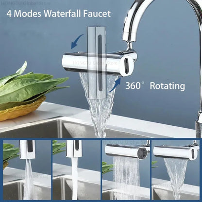 Multifunctional 360° Sink Faucet Connector – Splash-Proof, Waterfall Faucet Adapter with 4 Modes & Universal Rotation