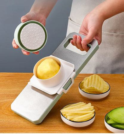 2-in-1: Multifunctional Vegetable Cutter with Detachable 6 Blades, Hand Guard, and Convenient Storage Box"