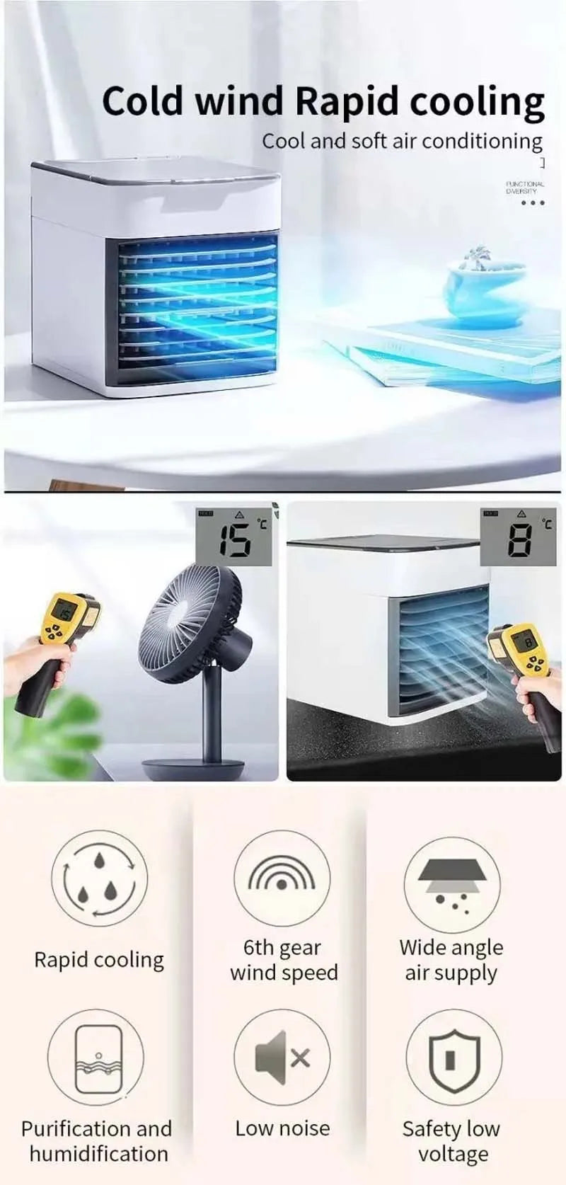 "Multi-Function Mini Air Conditioning Cooling Fan: USB-Powered Household Portable Air Conditioner and Humidifier with Strong Wind Capability"