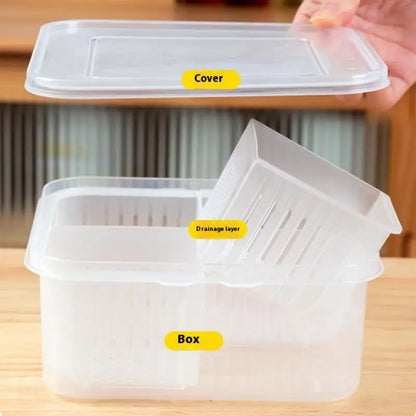 4-Grid Food Storage Box with Lid & Drain | Easy Clean Fresh Keeper for Fruits & Vegetables