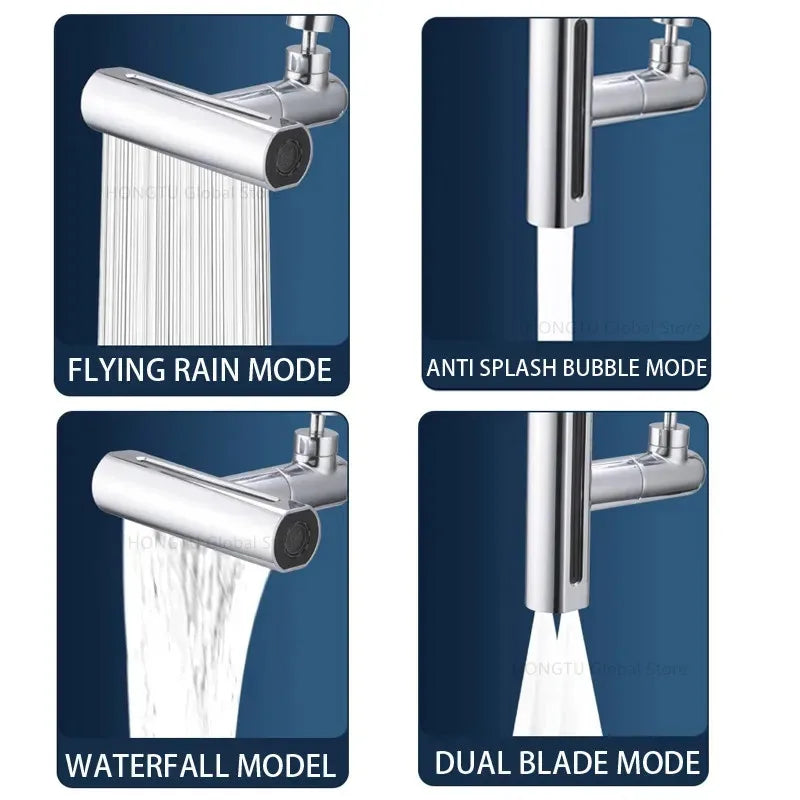 Multifunctional 360° Sink Faucet Connector – Splash-Proof, Waterfall Faucet Adapter with 4 Modes & Universal Rotation
