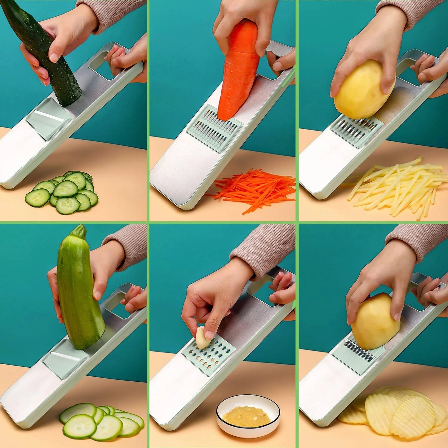 2-in-1: Multifunctional Vegetable Cutter with Detachable 6 Blades, Hand Guard, and Convenient Storage Box"