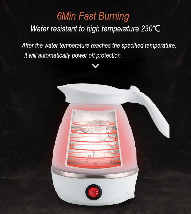 Travel Holding Foldable Electric Kettle - 1 Litre Portable Water Heater, Fast Boiling Silica Gel Teapot for Home & Travel