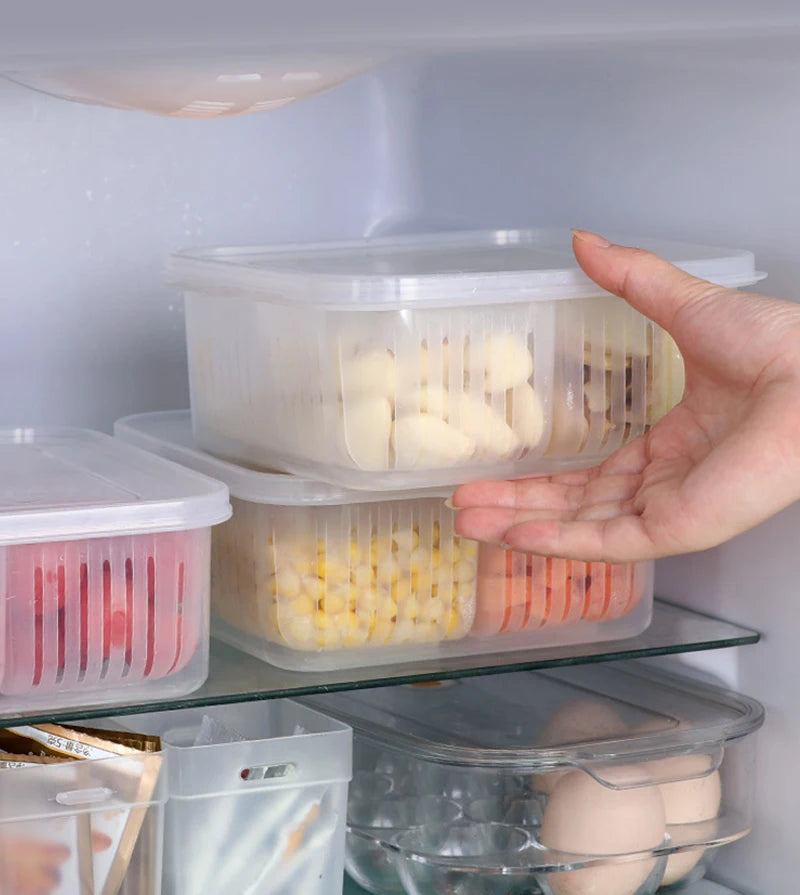 4-Grid Food Storage Box with Lid & Drain | Easy Clean Fresh Keeper for Fruits & Vegetables