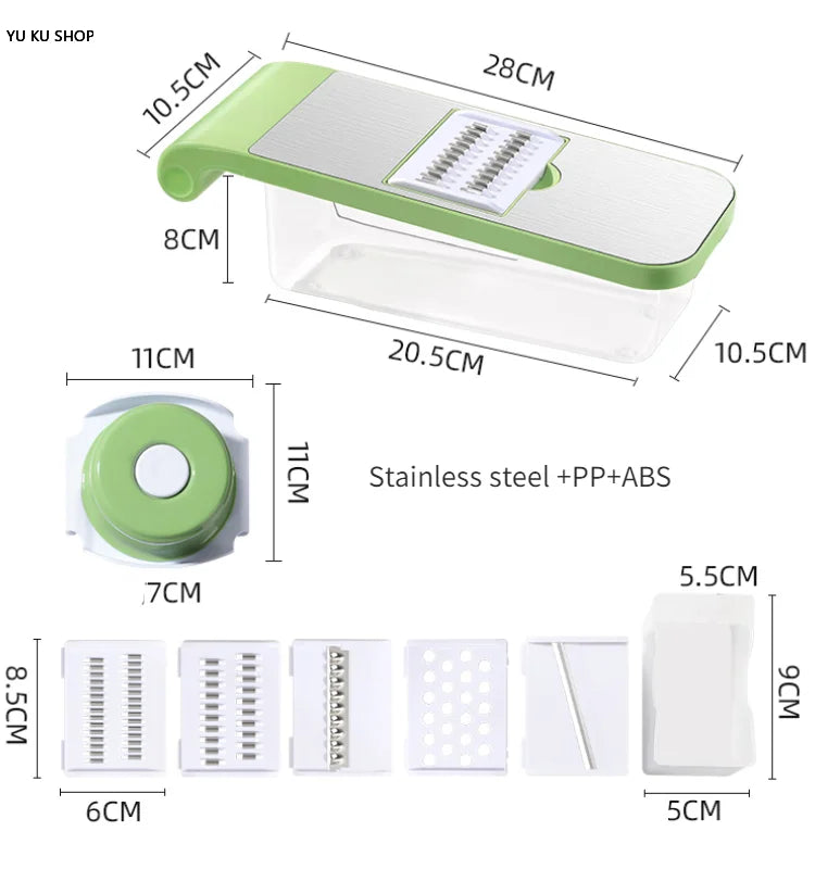 2-in-1: Multifunctional Vegetable Cutter with Detachable 6 Blades, Hand Guard, and Convenient Storage Box"