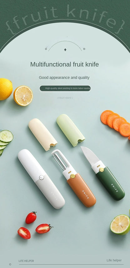 Slice and Peel Mastery: Stainless Steel 2-in-1 Fruit Cutting Knife with Peeler – Effortless Precision in Every Cut!"
