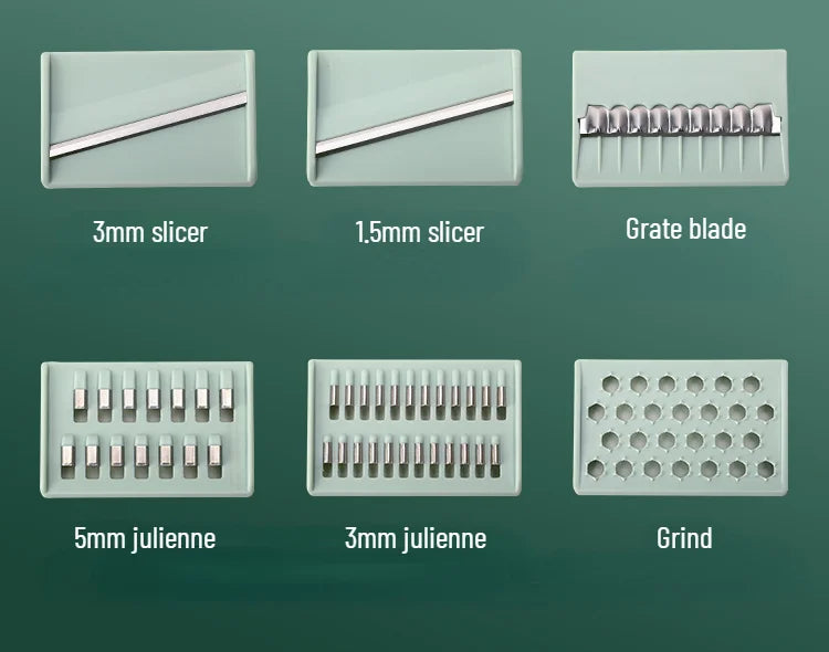 2-in-1: Multifunctional Vegetable Cutter with Detachable 6 Blades, Hand Guard, and Convenient Storage Box"