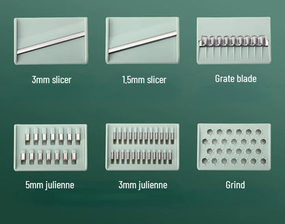 2-in-1: Multifunctional Vegetable Cutter with Detachable 6 Blades, Hand Guard, and Convenient Storage Box"