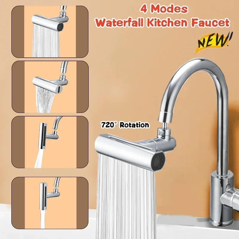 Multifunctional 360° Sink Faucet Connector – Splash-Proof, Waterfall Faucet Adapter with 4 Modes & Universal Rotation