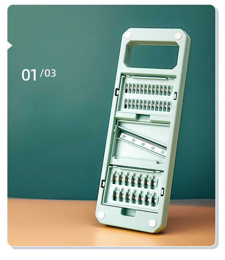 2-in-1: Multifunctional Vegetable Cutter with Detachable 6 Blades, Hand Guard, and Convenient Storage Box"