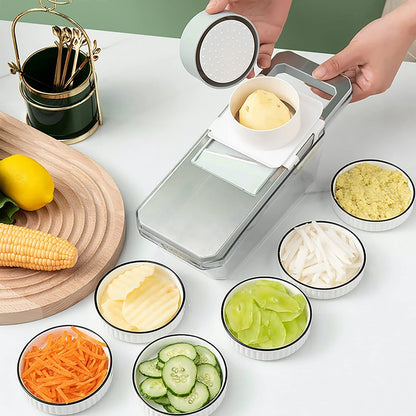 2-in-1: Multifunctional Vegetable Cutter with Detachable 6 Blades, Hand Guard, and Convenient Storage Box"