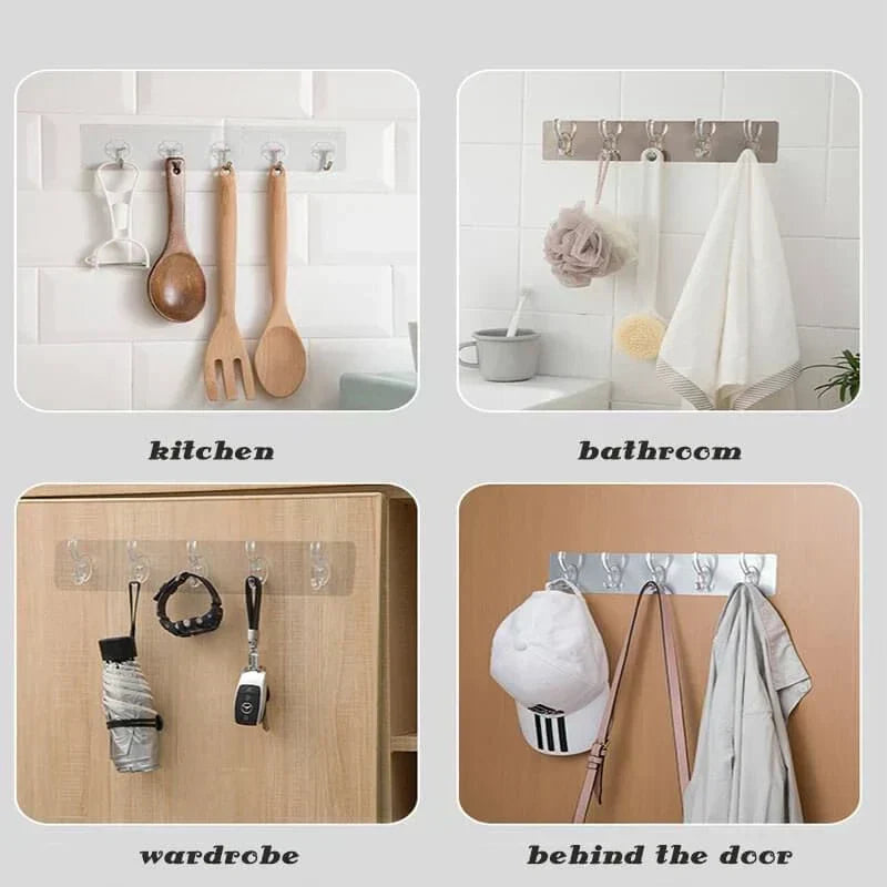 ( 6 Hooks ) Self Adhesive Wall Mounted Hooks Strip
