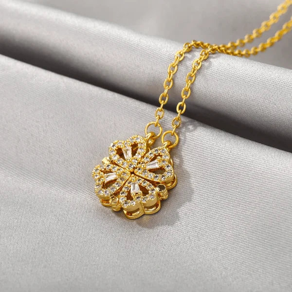 Golden 4 In 1 Magnetic Heart Lover Necklace – Romantic Couples Jewelry with Interlocking Design