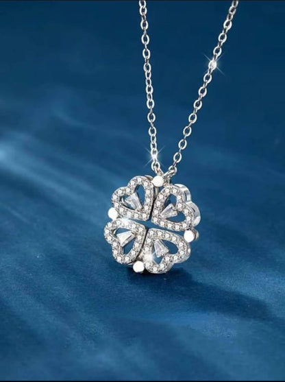 Golden 4 In 1 Magnetic Heart Lover Necklace – Romantic Couples Jewelry with Interlocking Design