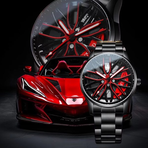 Men’s Stainless Steel Quartz Watch | Waterproof Car Wheel Rim Design Fashion Sports Watch for Men & Boys