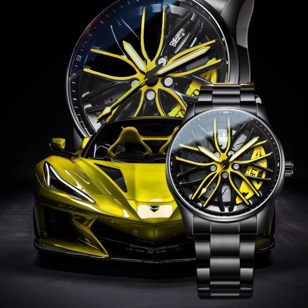 Men’s Stainless Steel Quartz Watch | Waterproof Car Wheel Rim Design Fashion Sports Watch for Men & Boys