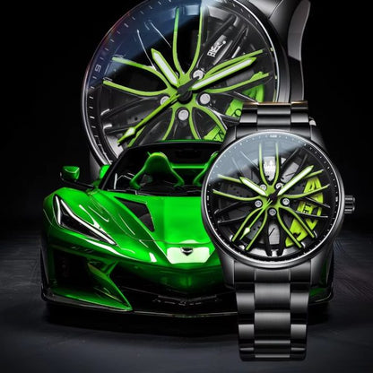 Men’s Stainless Steel Quartz Watch | Waterproof Car Wheel Rim Design Fashion Sports Watch for Men & Boys