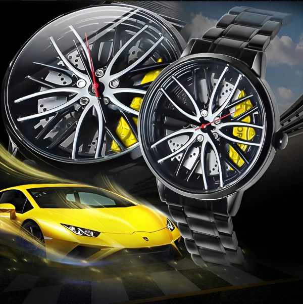 Men’s Stainless Steel Quartz Watch | Waterproof Car Wheel Rim Design Fashion Sports Watch for Men & Boys