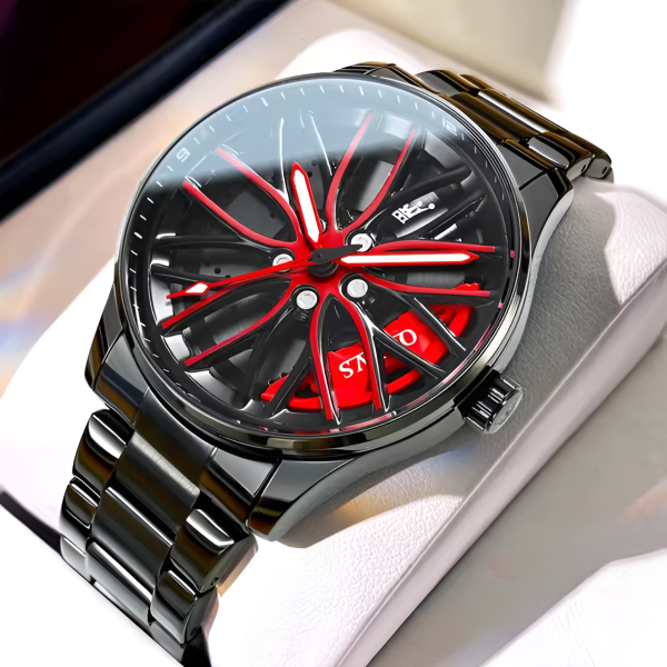 Men’s Stainless Steel Quartz Watch | Waterproof Car Wheel Rim Design Fashion Sports Watch for Men & Boys