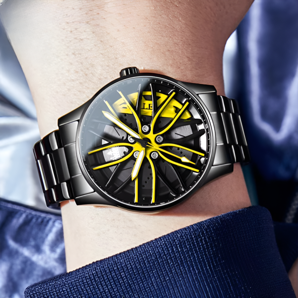 Men’s Stainless Steel Quartz Watch | Waterproof Car Wheel Rim Design Fashion Sports Watch for Men & Boys