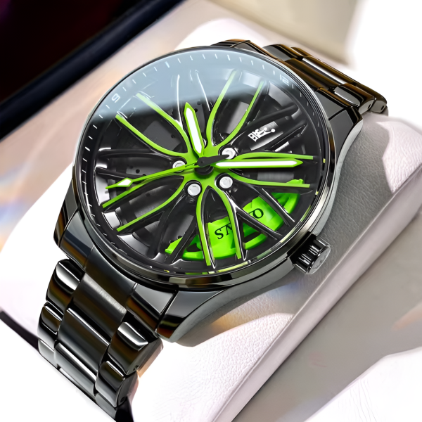 Men’s Stainless Steel Quartz Watch | Waterproof Car Wheel Rim Design Fashion Sports Watch for Men & Boys