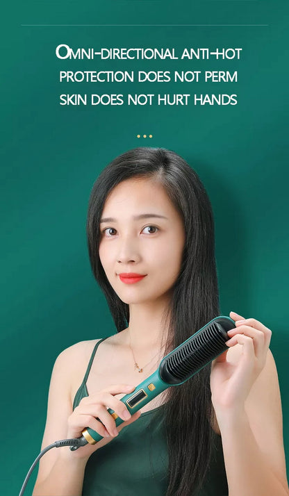Hair straightener comb brush with temperature Control