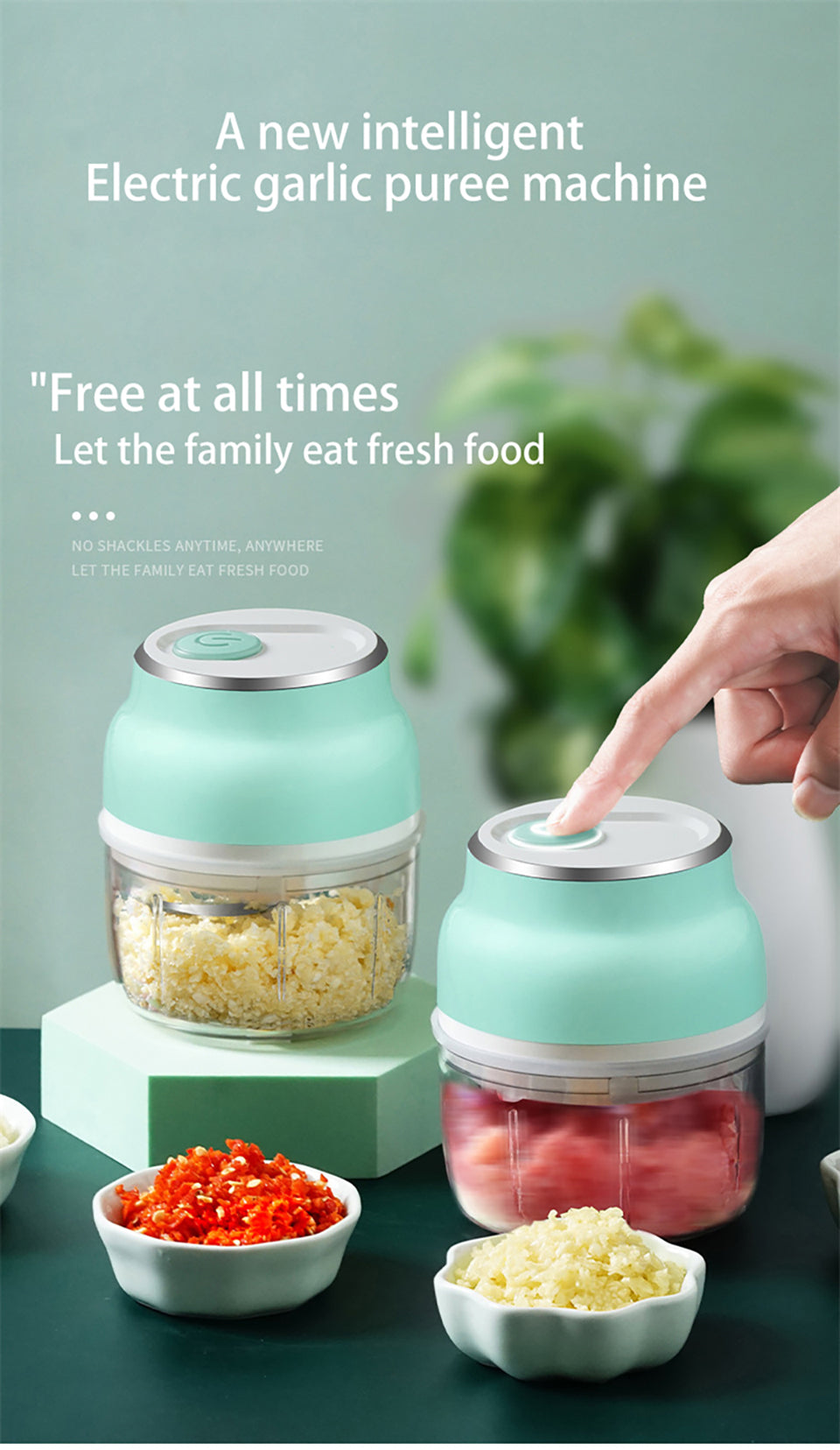 Electric Food Chopper - Rechargeable Wireless Kitchen Vegetable Mincer