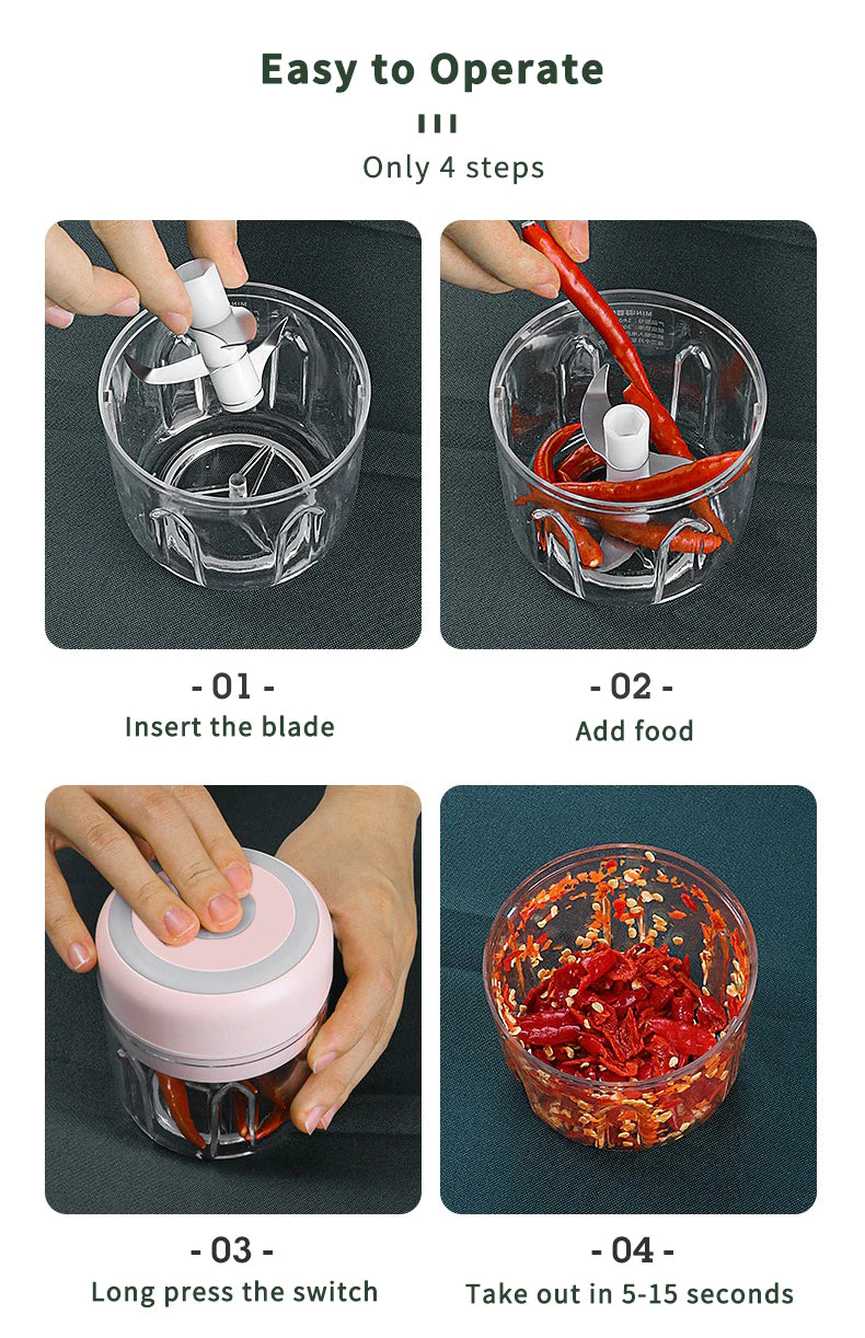 Electric Food Chopper - Rechargeable Wireless Kitchen Vegetable Mincer