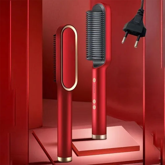 Hair straightener comb brush with temperature Control