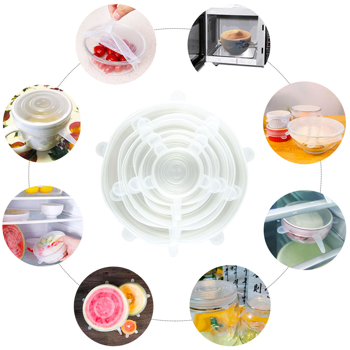 Keep your food fresh and your kitchen tidy with this set of 06 pics-set silicone lids